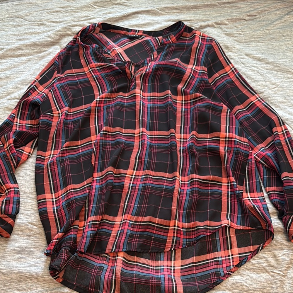 Torrid Red and Black Plaid Sheer Blouse